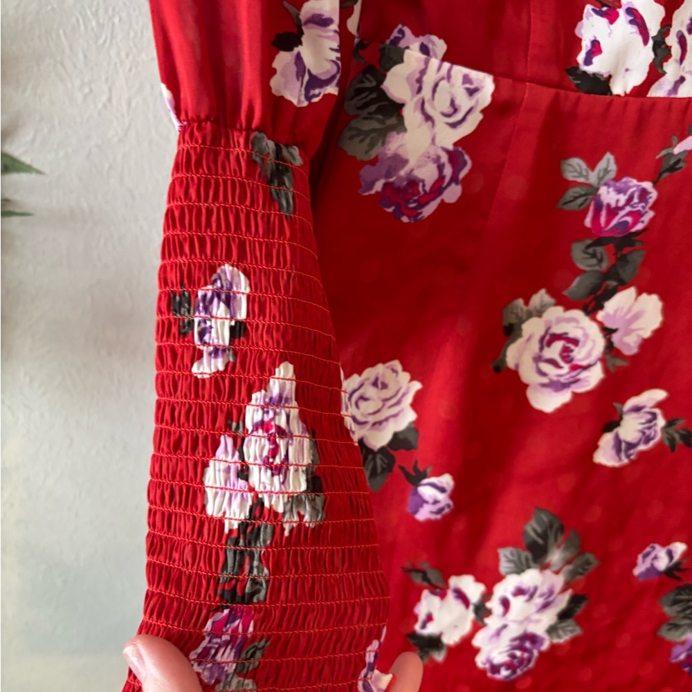 NWT WAYF Red Roses Ruffle Wrap Mini Dress‎ - Picture 3 of 5